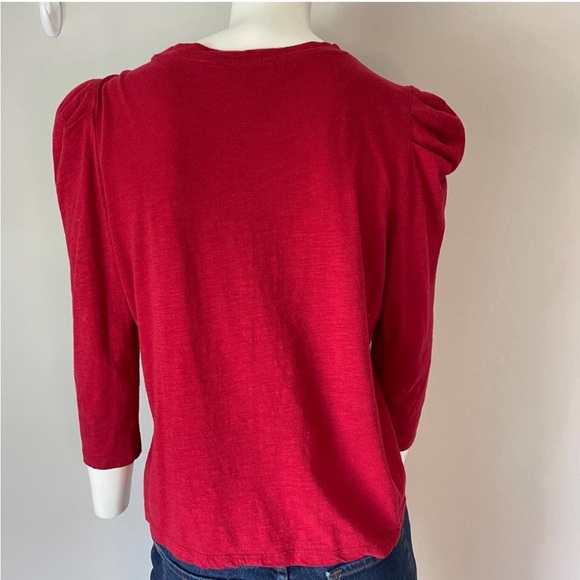 SANCTUARY Pleated Puff Sleeve T-Shirt Style Top 3/4 Sleeve Dark Red Size Medium - Picture 5 of 9